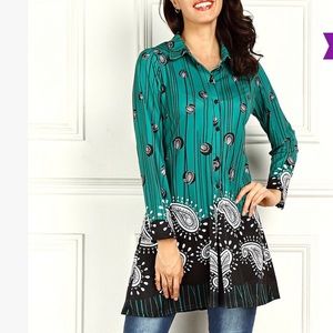 Paisley and Green Button-Down Tunic